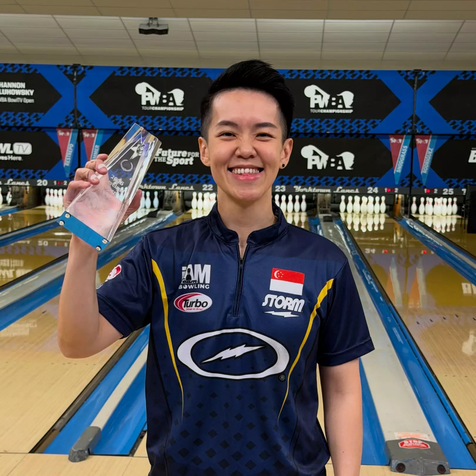 Shayna Ng after winning the 2026 PWBA Cleveland Open at Yorktown Lanes